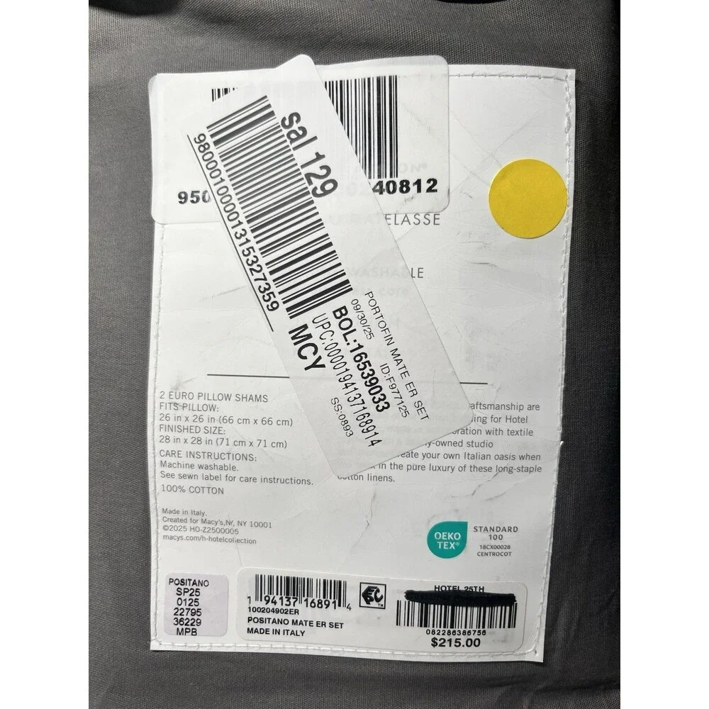 Hotel Collection Italian Positano Matelassé 2-Pc European Sham Set – MSRP $215